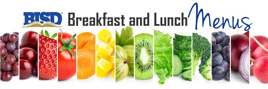 header - BISD Breakfast and Lunch Menus, images of various fruits and veggies 