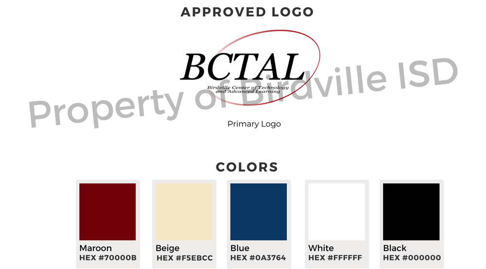 Birdville ISD logos and approved colors. Contact district for logos and details.