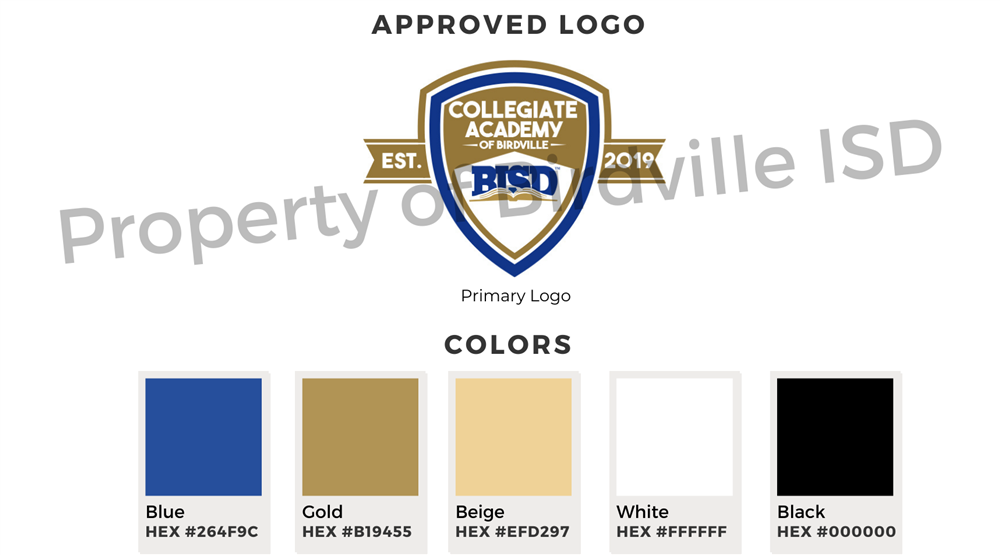Birdville ISD logos and approved colors. Contact district for logos and details.