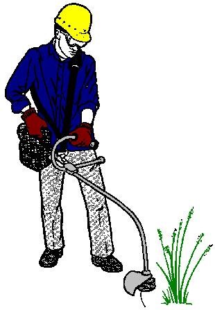 Worker Weedeating