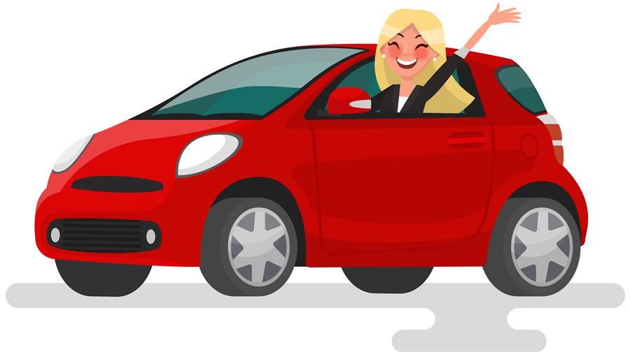 teenager driving small red car